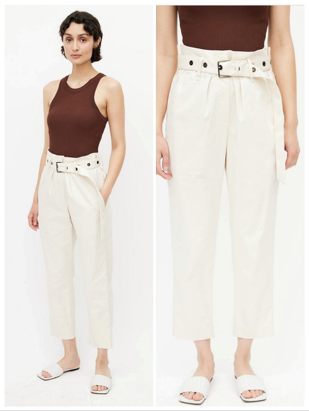 🆕️Brunello Cucinelli Ivory Belted Paperbag Trouser Quiet Luxury Resortwear US 6